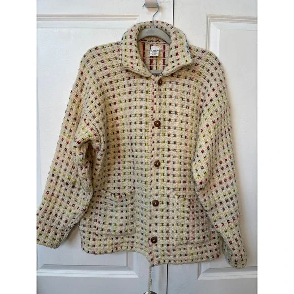 Las Americas 100% Wool Confetti Knit Button Cardigan Jacket Made in Ecuador - Picture 3 of 10